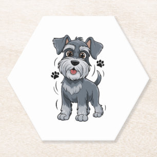 Adorable Schnauzer Pup Illustration With Big Eyes Paper Coaster
