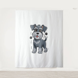 Adorable Schnauzer Pup Illustration With Big Eyes Tapestry