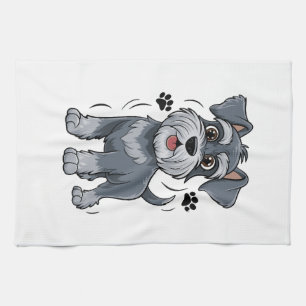 Adorable Schnauzer Pup Illustration With Big Eyes Tea Towel