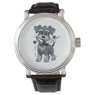 Adorable Schnauzer Pup Illustration With Big Eyes Watch
