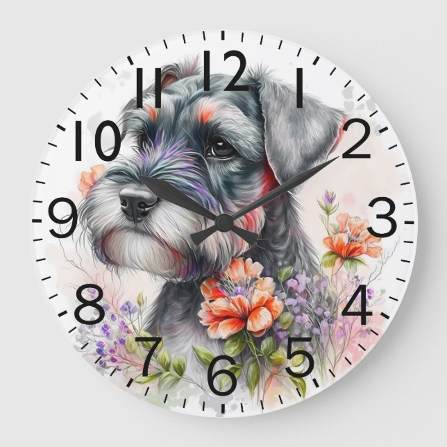 Adorable Schnauzer Puppy Dog Large Clock (Front)