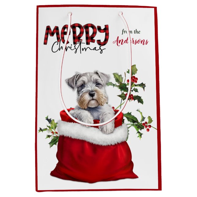 Adorable Schnauzer Terrier Dog Puppy Christmas Medium Gift Bag (Front)