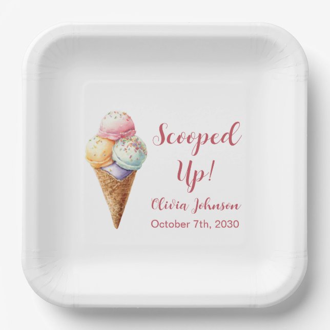 Adorable Scooped Up Ice Cream Bridal Shower Paper Plate (Front)