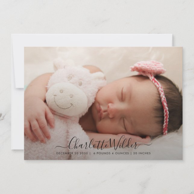 Adorable Script Name Photo Birth Announcement (Front)