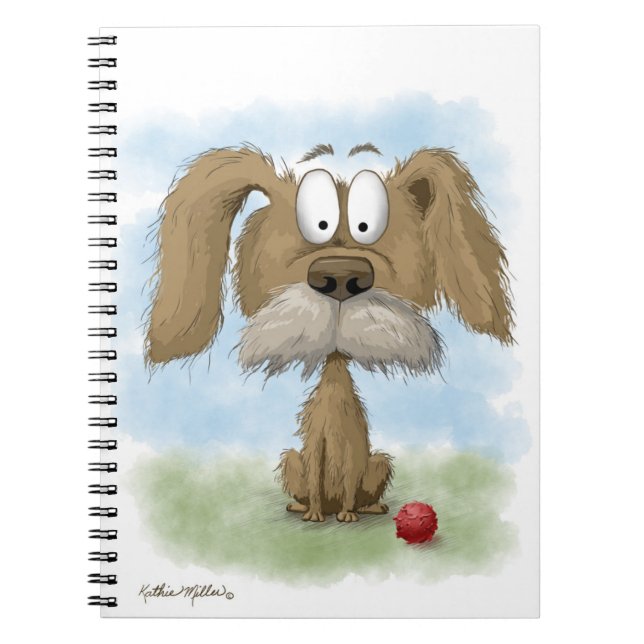 Adorable Scruffy Mutt Cartoon with Ball Notebook (Front)