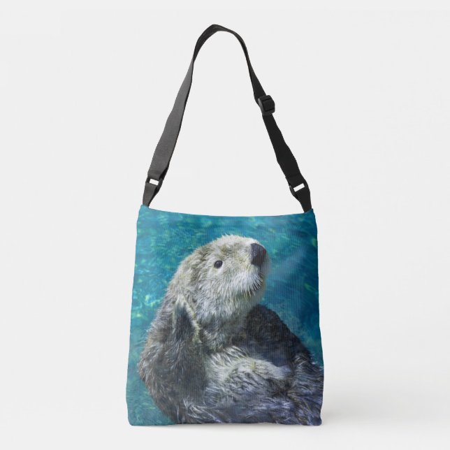 Adorable Sea Otter Cute Blue Water Crossbody Bag (Back)