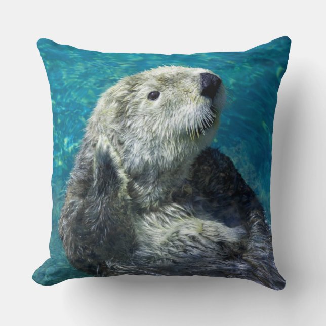 Adorable Sea Otter Cute Blue Water Cushion (Front)