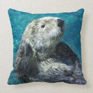 Adorable Sea Otter Cute Blue Water Cushion