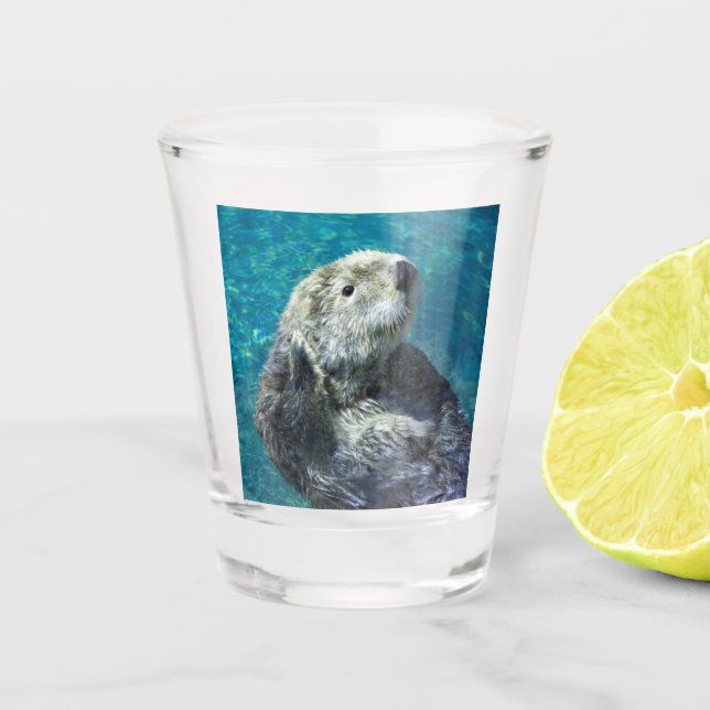 Adorable Sea Otter Cute Blue Water Shot Glass (Front)