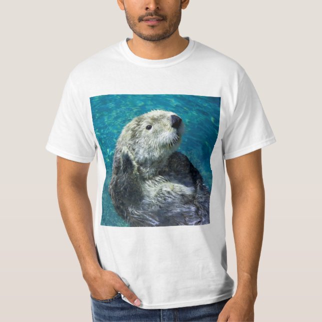 Adorable Sea Otter Cute Blue Water T-Shirt (Front)