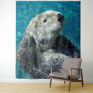 Adorable Sea Otter Cute Blue Water Tapestry