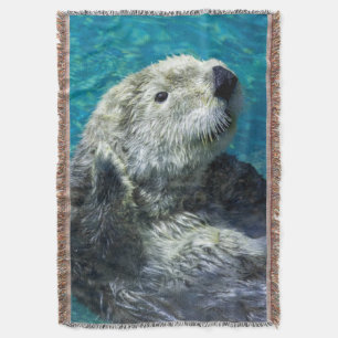 Adorable Sea Otter Cute Blue Water Throw Blanket