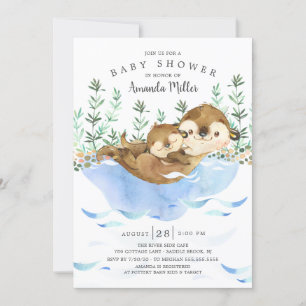 Adorable Sea Otter Neutral Baby Shower Invitation