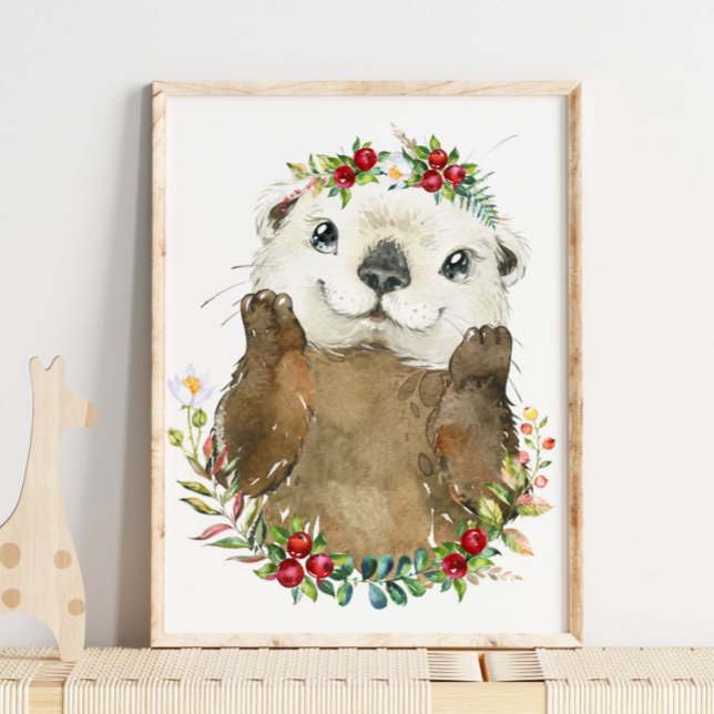 Adorable Sea Otter Nursery Floral | Wall Print  (Creator Uploaded)