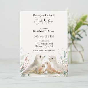 Adorable Seal Family Watercolor Illustration Invitation