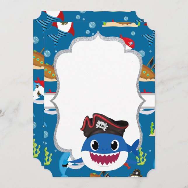 Adorable Sharks, Blue Back Invitation (Front/Back)