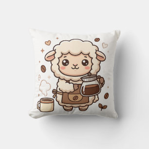 Adorable Sheep Barista Throw Pillow