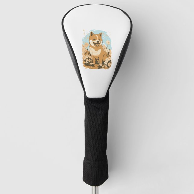 Adorable Shiba Inu T-shirt Art Print with Graphic  Golf Head Cover (Front)