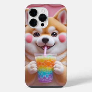 Adorable Shiba Inu with Rainbow Bubble Tea Phone  iPhone 14 Pro Max Case