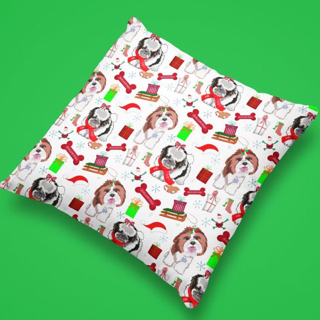 Adorable Shih Tzu Christmas Seamless Pattern Cushion (Creator Uploaded)