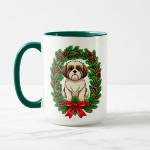 Adorable Shih Tzu Christmas Wreath Mug
