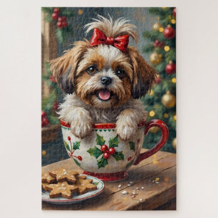 Adorable Shih Tzu Dog in Christmas Mug Cosy Art Jigsaw Puzzle