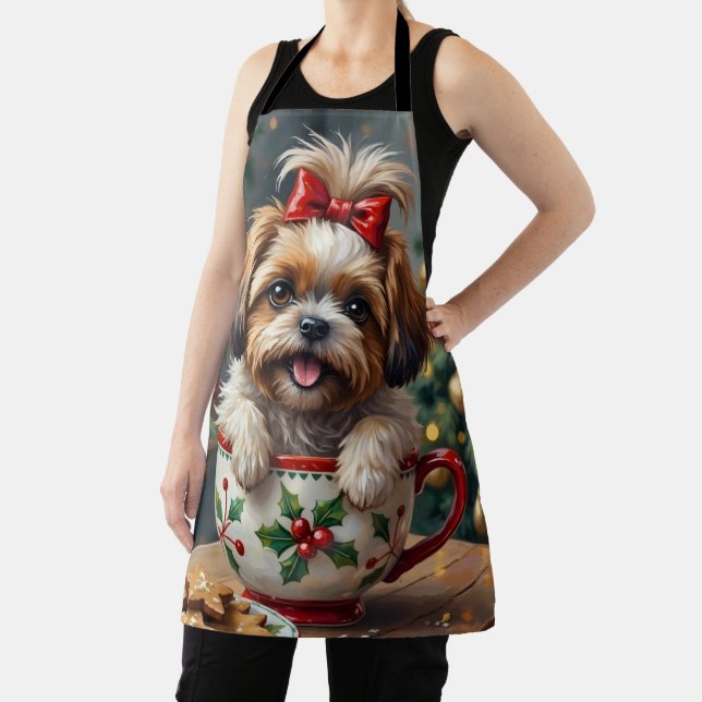 Adorable Shih Tzu Dog in Christmas Mug Cozy Art Apron (Insitu)