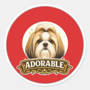 Adorable Shih Tzu Dog Vintage Badge Classic Round Sticker