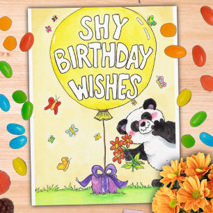 Adorable Shy Panda Happy Birthday postcard 