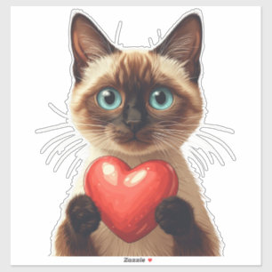 Adorable Siamese Cat Holding Red Heart Charm ❤️