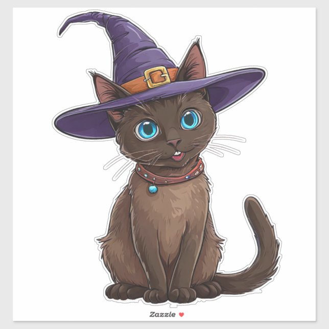 Adorable Siamese Cat in Witch Hat (Sheet)