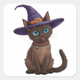 Adorable Siamese Cat in Witch Hat Square Sticker