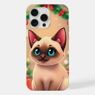 Adorable Siamese Cat with Christmas Decorations iPhone 15 Pro Max Case