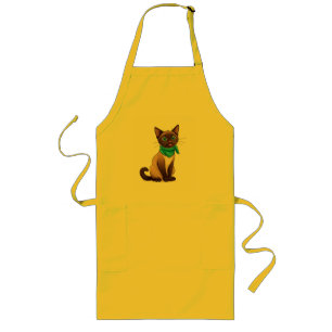 Adorable Siamese Cat With Turquoise Bandanna Long Apron