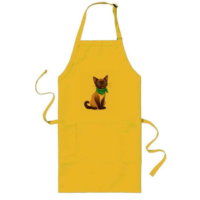 Adorable Siamese Cat With Turquoise Bandanna Long Apron (Front)