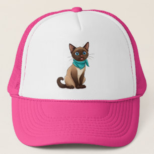 Adorable Siamese Cat With Turquoise Bandanna Trucker Hat