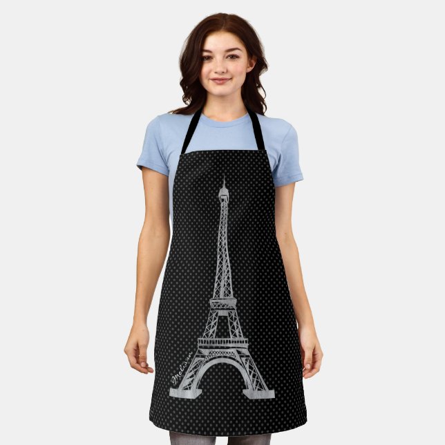 Adorable Silver Eiffel Tower Apron (Worn)