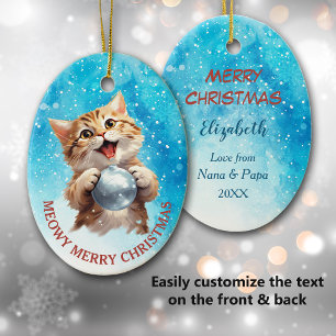 Adorable Singing Christmas Kitten Granddaughter Ceramic Ornament