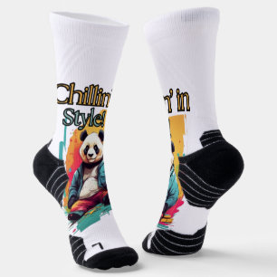 Adorable Sitting Panda   Vibrant Art Print Socks