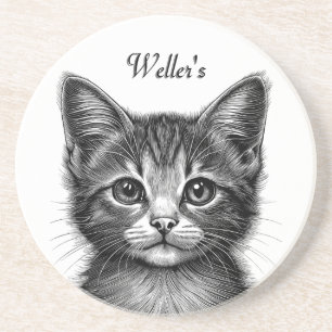 Adorable Sketch of Young Cat Coaster