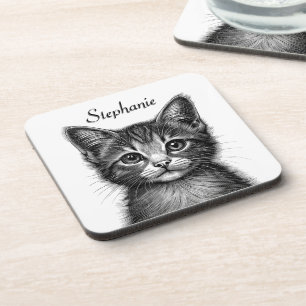Adorable Sketch of Young Cat Coaster