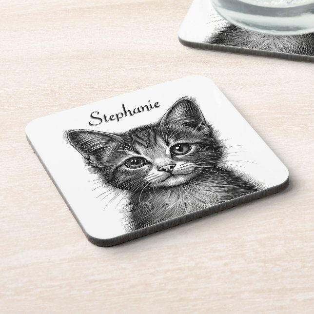 Adorable Sketch of Young Cat   Coaster (Left Side)