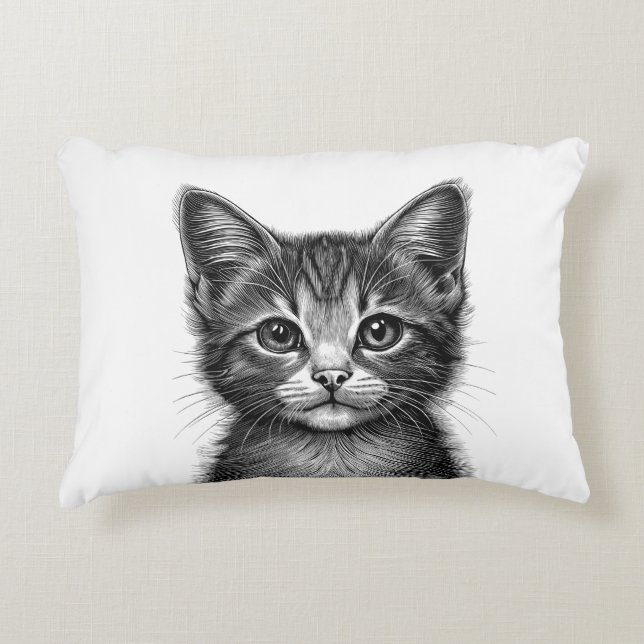 Adorable Sketch of Young Cat   Decorative Cushion (Front)