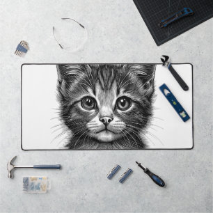 Adorable Sketch of Young Cat Desk Mat