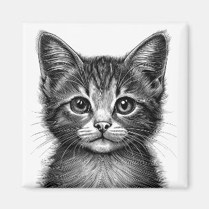 Adorable Sketch of Young Cat Magnet