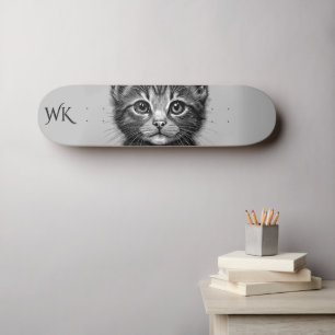 Adorable Sketch of Young Cat Monogram  Skateboard