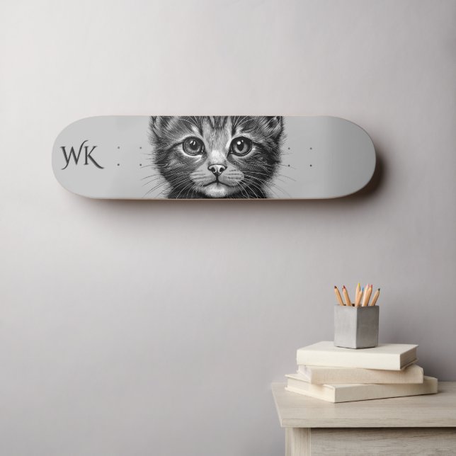 Adorable Sketch of Young Cat Monogram  Skateboard (Wall Art (Horz))