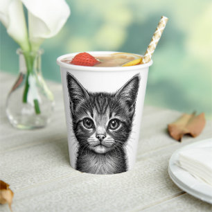 Adorable Sketch of Young Cat Paper Cups
