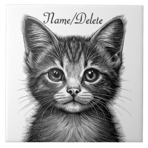 Adorable Sketch of Young Cat  Personal Ceramic Tile