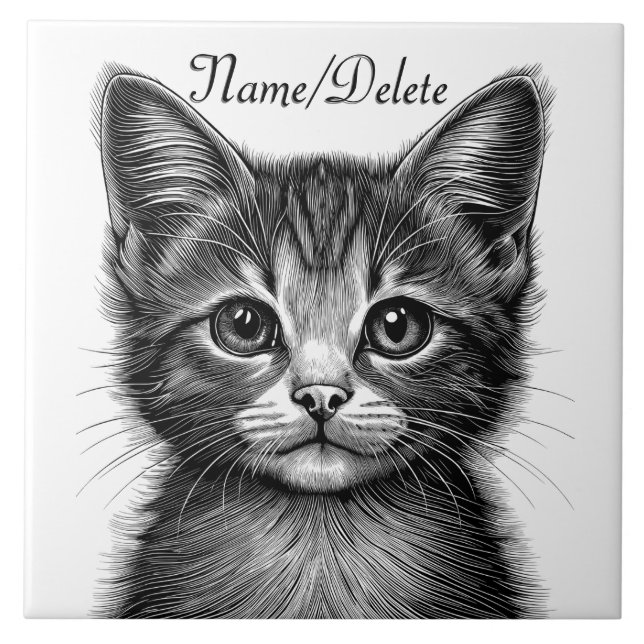 Adorable Sketch of Young Cat  Personal Ceramic Tile (Front)
